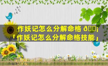 作妖记怎么分解命格 🐡 「作妖记怎么分解命格技能」